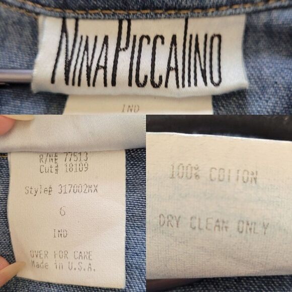 Vtg 80's Dress Embroidered Modest Denim Pinafore Prairie Maxi Pockets Sz S - Picture 4 of 11